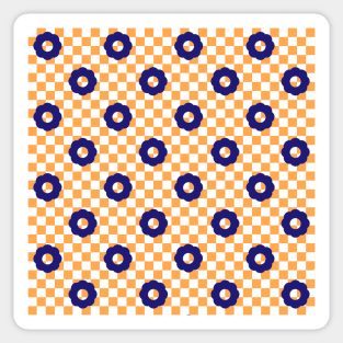 Checkers and Daisies (orange-royal) Sticker